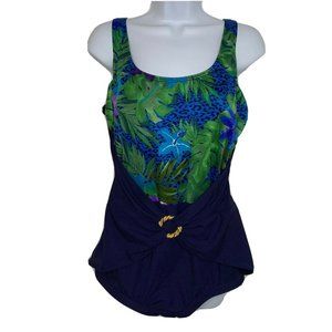 Slim Allure Size 18 One Piece Blue Green Swimsuit
